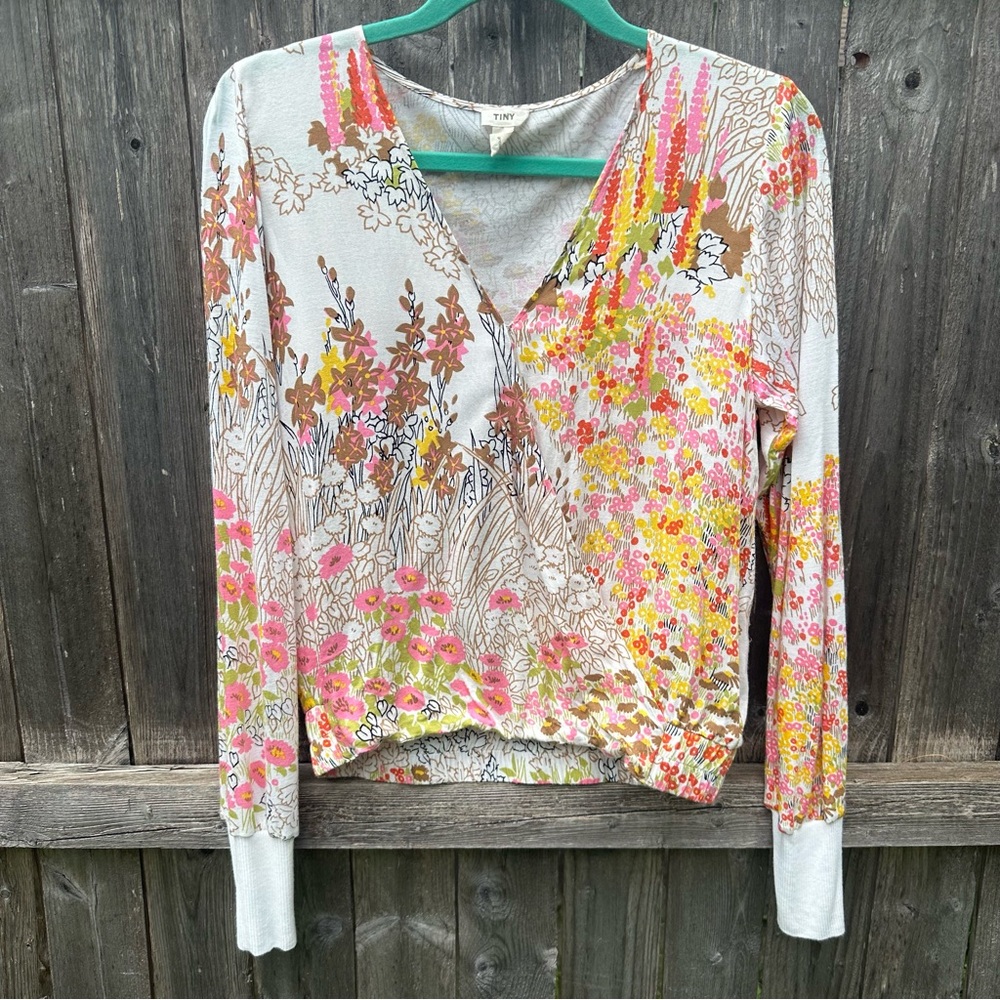 Anthropologie TINY Callie Faux Wrap V-Neck Boho Floral Long Sleeve Blouse S